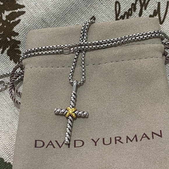 David Yurman Silver and Gold Cross Necklace - Picture 2 of 5